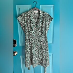 POPSUGAR Green, White, and Black Button-Up Dress